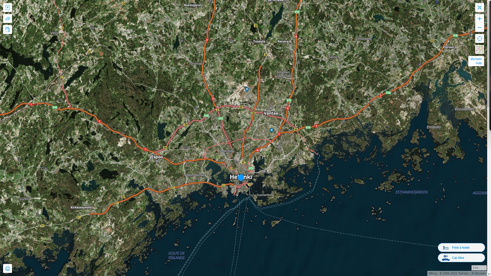 Helsinki Highway and Road Map with Satellite View